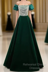 A-Line Velvet Sequin Beads Green Long Semi Formal Prom Dress Evening Dress Elegant